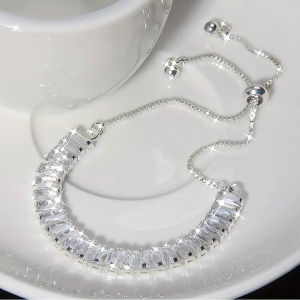 Sparkling Baguette Cut Simulated Diamond Bolo Pull Cord Bracelet